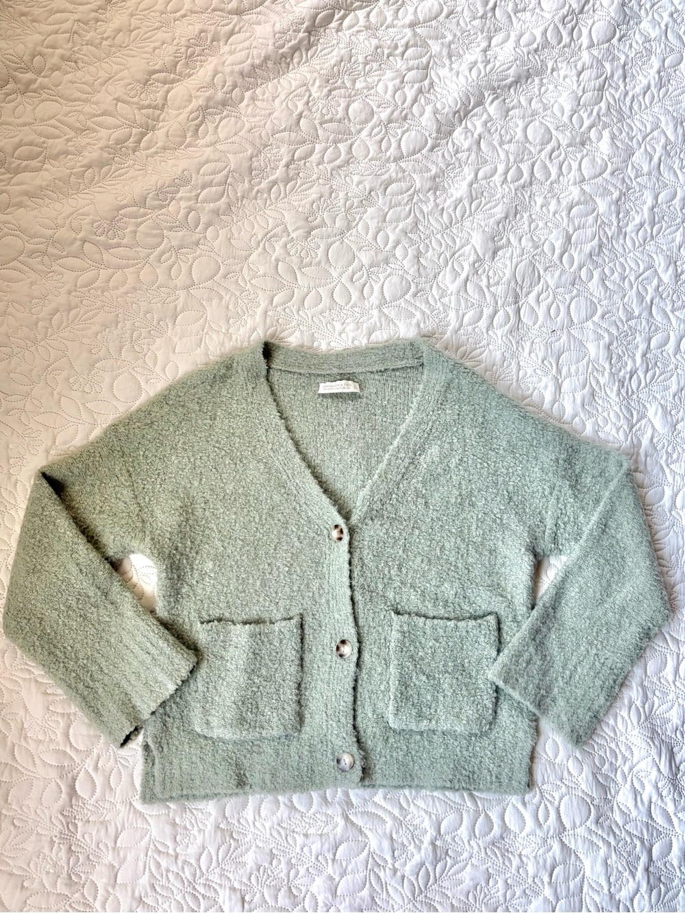 Abercrombie & Fitch Lounge Boucle Cardigan Sage Green Wool Blend M